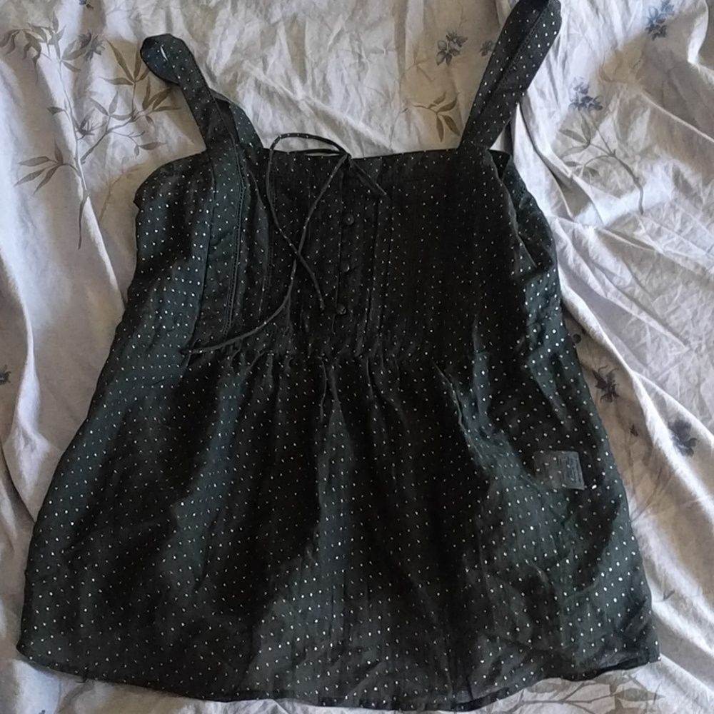 Joie black tank with shimmery silver polka dots